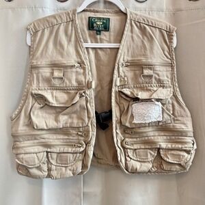 Crystal River Mens Tan Cargo Utility Fishing Vest L Multi Pocket Outdoors 19771‎